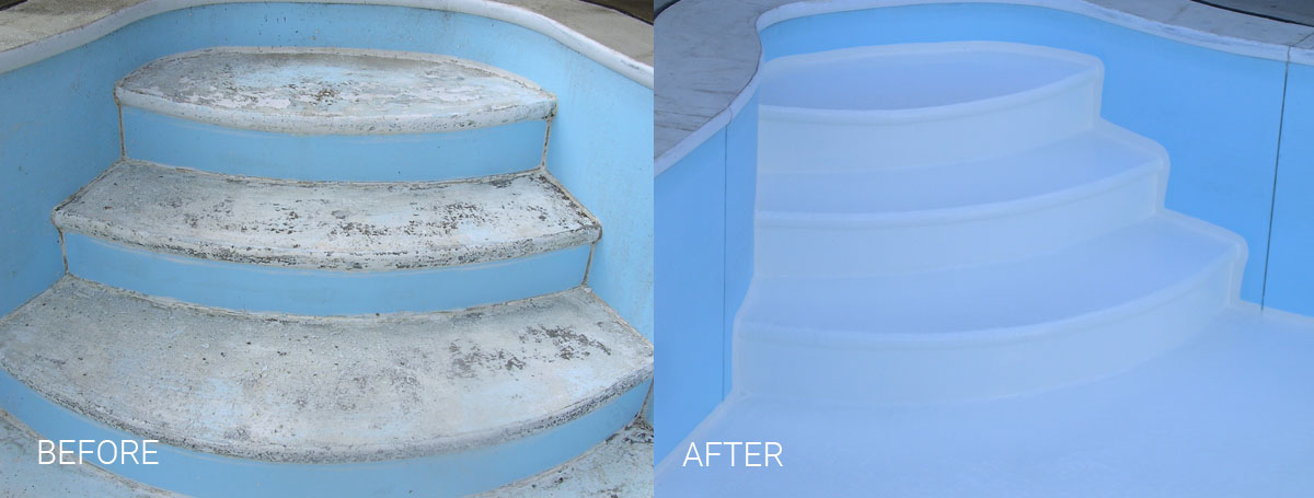 Ultra Poly OneCoat Blue Pool Steps Before and After